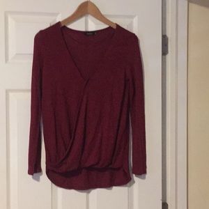 Bershka Burgundy Faux Wrap Top